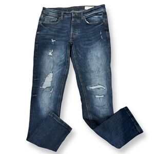 Denim&Co Medium Wash Distressed Button Fly Skinny Stretch Jeans Size 32/30